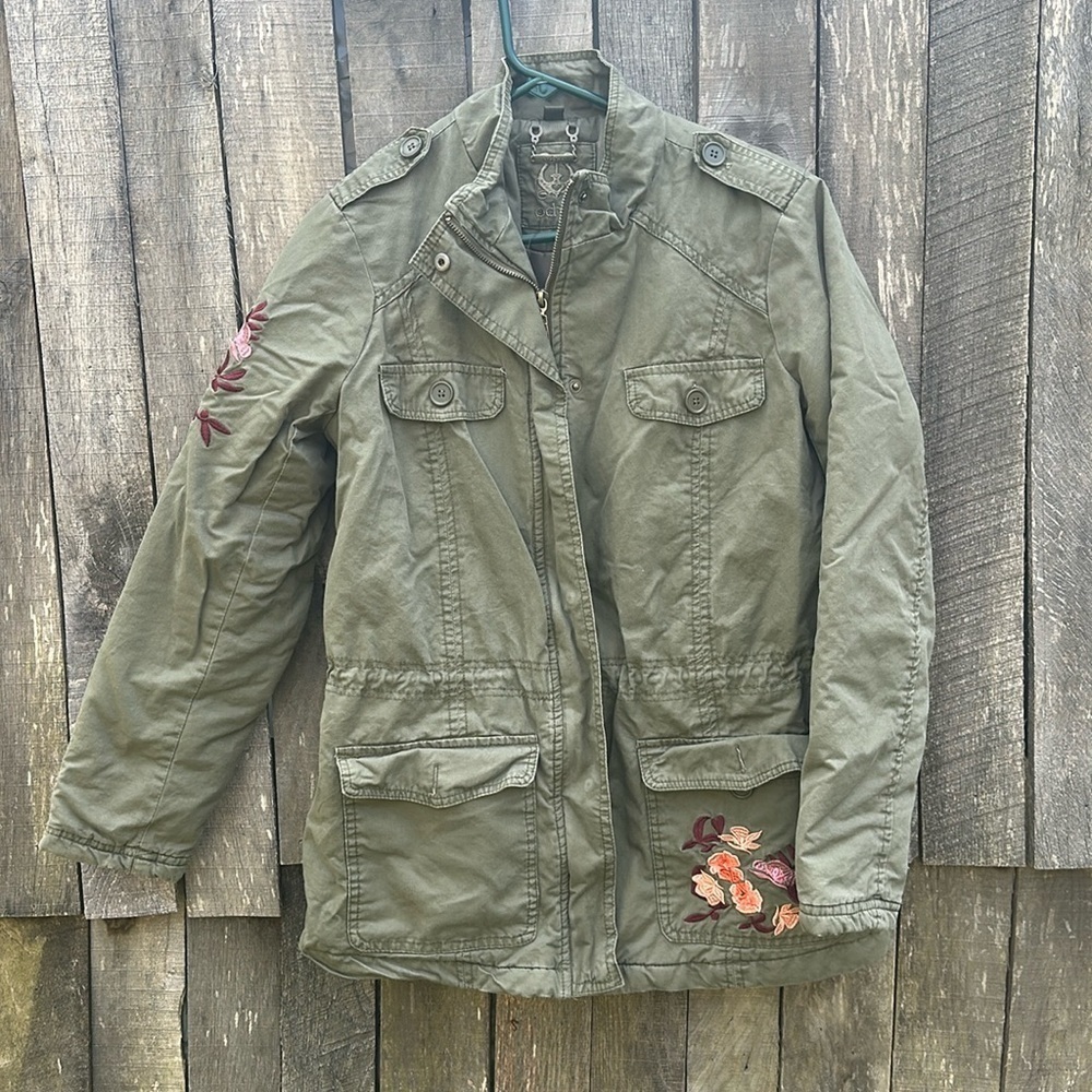 Odyn Flower Embroidered Green Jacket size Medium